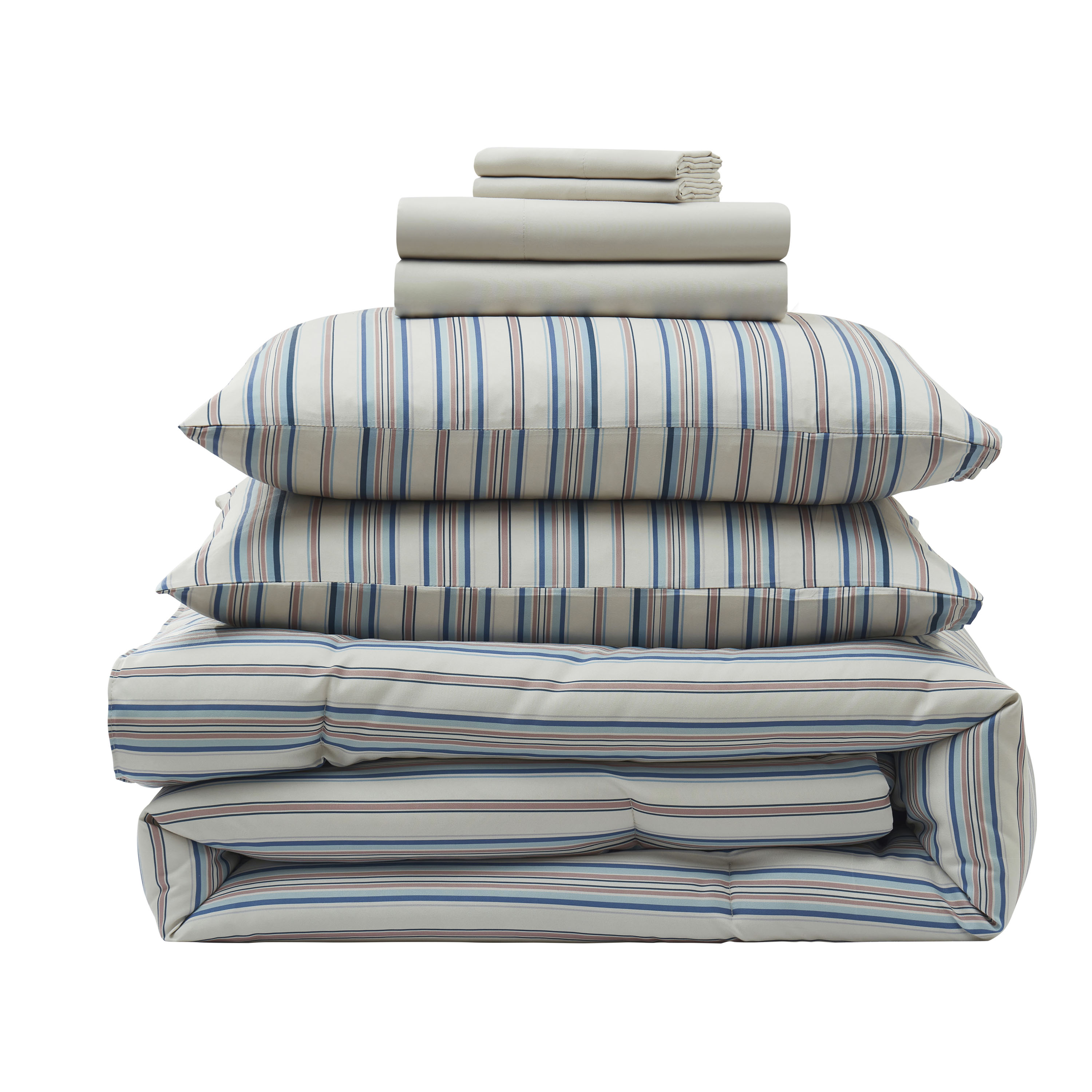LammaLoe King Size Comforter Sets, 7 Piece Striped Bed in a Bag, Bedding Comforter Set with Sheets, Modern Bed Set, Off White
