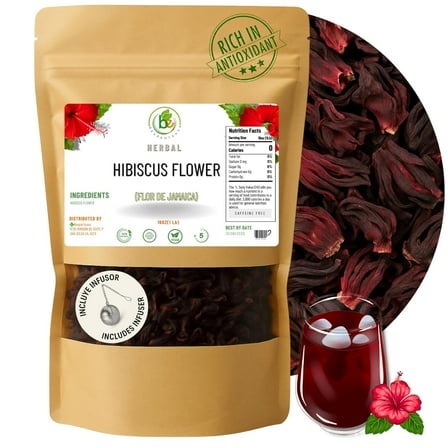 Jamaica Flor – 100% Natural Loose Leaf Hibiscus Tea – 16 oz (1 lb) – Dried Hibiscus Flower Petals – Caffeine-Free – Rich in Antioxidants – Vegan, Non-GMO – Supports Digestion & Hydration, Includes Te