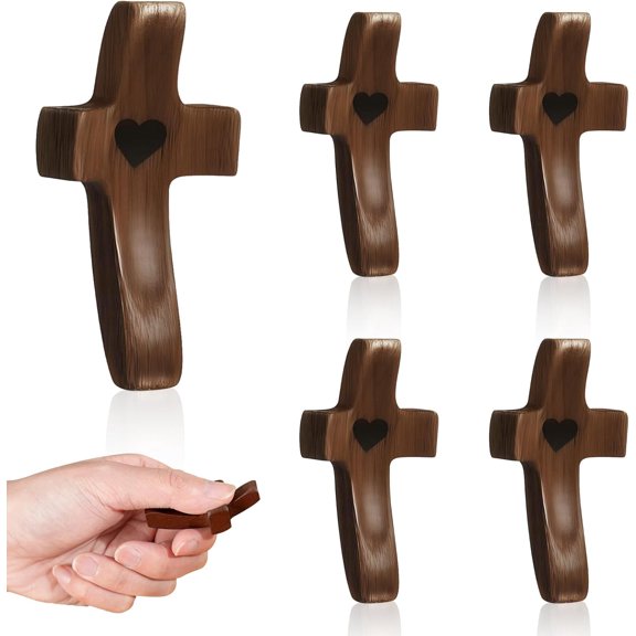 5PCS Cross My Heart, Encouragement Gift, Wooden Pocket Cross, Handheld Wooden Cross, Clinging and Praying, Fingertip Stress Relief Religious Gifts