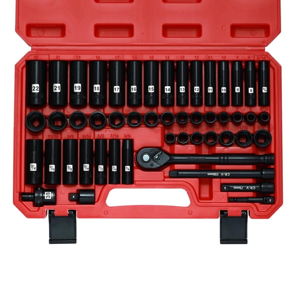 Mayouko 3/8&acirc; Drive Impact Socket Set, 50-Piece Standard SAE(5/16&acirc;-3/4&acirc;) and Metric Size(8-22mm)