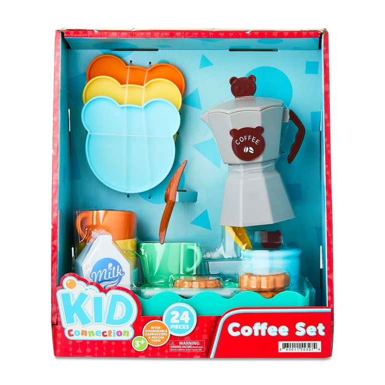 Kid Connection Teddy Bear Coffee Set, Plastic Barista Play Set