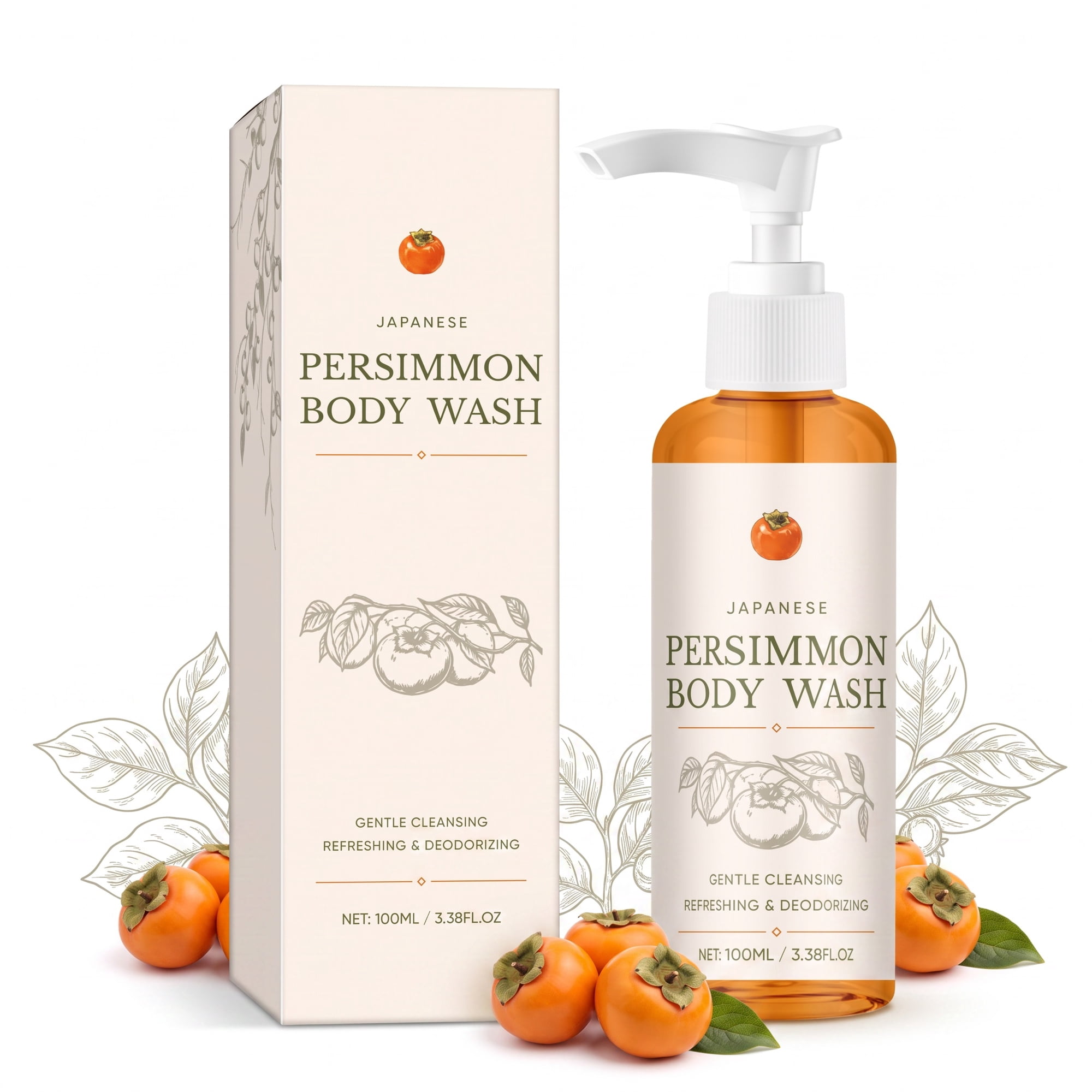Kaori Persimmon Soap Bar for Elderly Odor,Persimmon Deodorizing Body Wash 3.38 fl oz Gentle Cleansing Shower Gel Eliminate Body for Men Women(1)