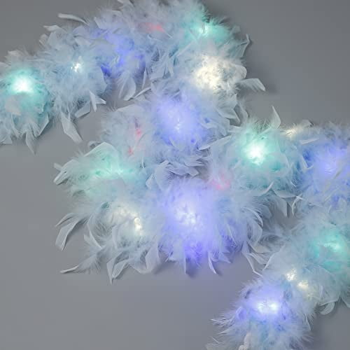 Larryhot Purple Feather Boas for Party - 2yards 75g Colorful 20 LED Lights Boas for Party,Wedding,Halloween Costume,Christmas Tree and Home