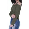 thumbnail image 4 of Moomaya Womens Cold Shoulder Short Top Solid Full Sleeves Summer Tee Tops, 4 of 6