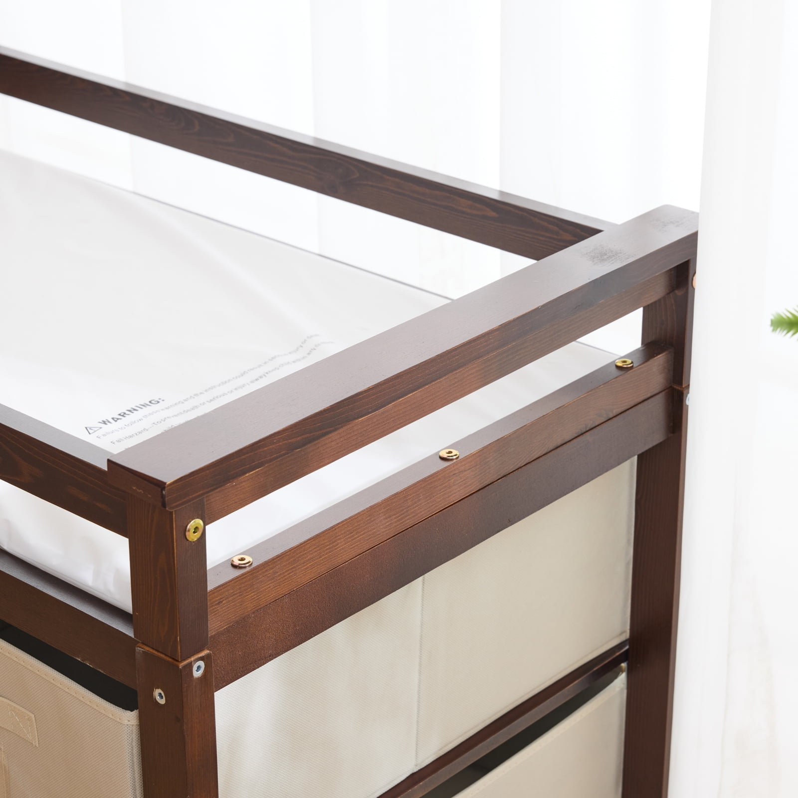 Zimtown Baby Changing Table,Dresser Baby Diaper Changing Station with Laundry Hamper,Infant Nursing Table with 3 Storage Drawers,Removable Safety Rail & Strap for Bedroom,Brown