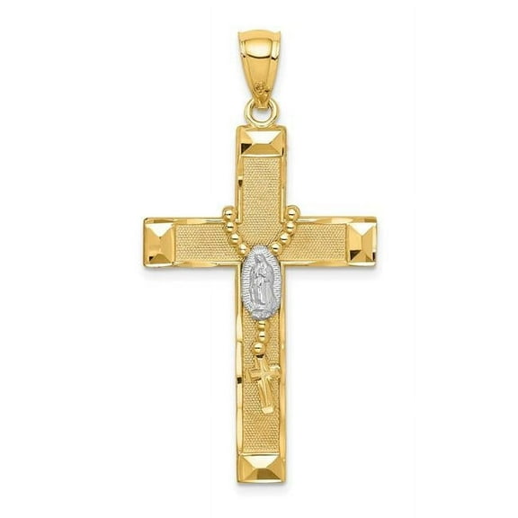 14K and White Rhodium Solid Cross with Rosary Pendant C4771