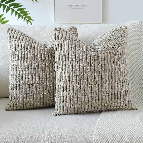 Eryueer Corduroy Soft Striped Decorative Throw Pillow Covers 22x22 Inch Cushion Covers 55x55 cm Cushion Case Square Pillowcase for Couch Sofa Living Room Bed Home Boho Decor Set of 2 (Taupe)