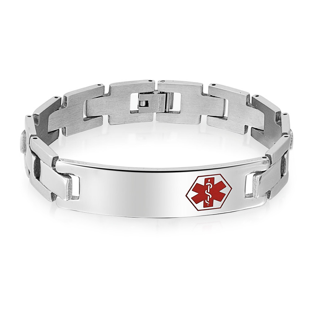 Mens Medical Alert ID Tag Steel Identification Bracelet 8in - Walmart ...