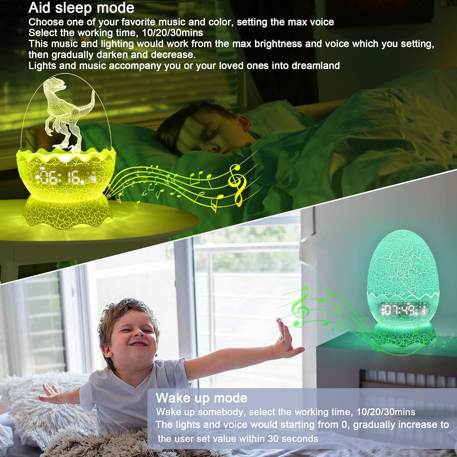New Dinosaur Egg Clock Dinosaur Night Light Kid's Room Decoration Clock, Remote Control Multi Colors & Music Voice, Cool Dinosaur Decor & Gift Ideal for Kids/Adults