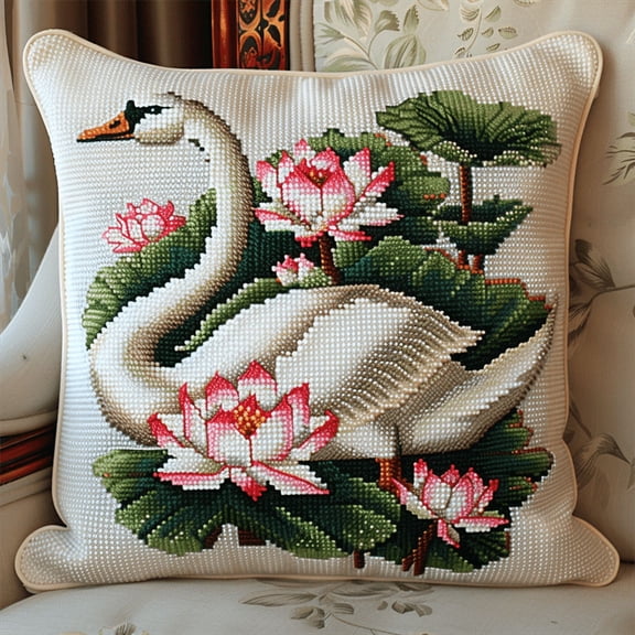 Swan Cross Stitch Kits pre Stamped Pillowcase , 45X45CM , Cross Stitch Kits for Beginner (11 Count)