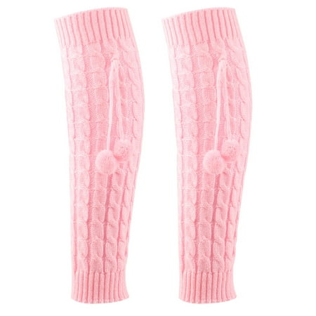 

✪ Women Winter Cable Knitted Leg Warmers with Plush Ball Bowknot Crochet Boot Cuffs Toppers School Student Lolita Thermal Knee High Socks Stockings