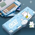 thumbnail image 2 of Multifunction Pencil Case, Pencil Box with 2 Compartments for Students - Cartoon Pattern Stationery Set with Pop Out Scissors and Pencil Sharpener(Light Blue), 2 of 6