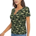thumbnail image 2 of Wukai Camouflage Shark Casual V-Neck Graphic Tees for Women: Lightweight and Breathable Summer Tops with Stylish Design-Large, 2 of 8