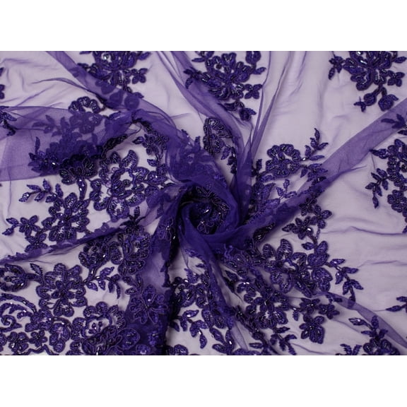 Minerva Naomi Beaded Lace Fabric Violet - per yard
