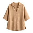 thumbnail image 3 of Women's Tops, Tees & Blouses Lapel Short Sleeve Color Loose Daily Casual Top Cute Summer Tops, 3 of 7