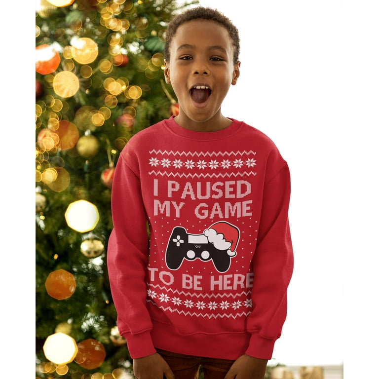 I Paused My Game To Be Here Ugly Christmas Video Gamer Boys T-Shirt I Paused My Game To Be Here Ugly Christmas Video Gamer Boys T-Shirt