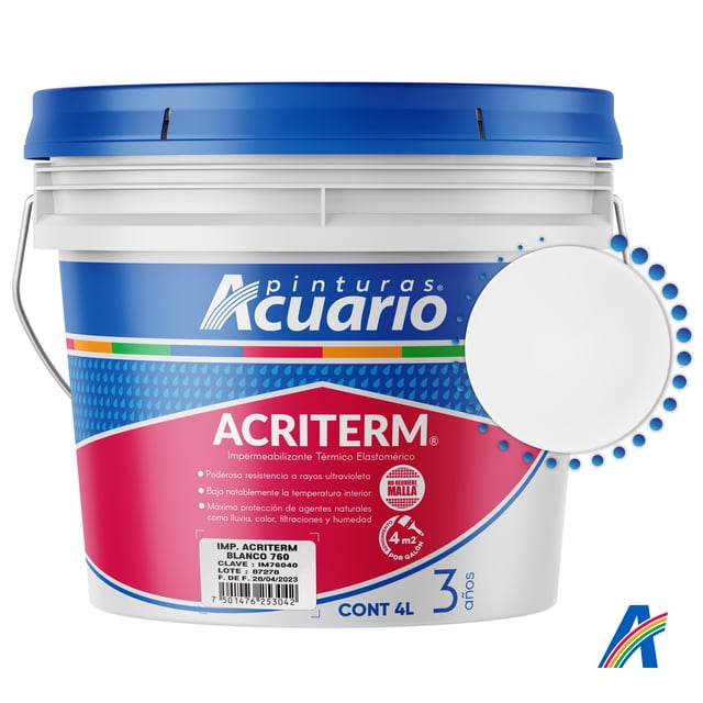 Impermeabilizante Térmico Elastomérico Pinturas Acuario Acriterm 3 Años 4 Litros Color Blanco