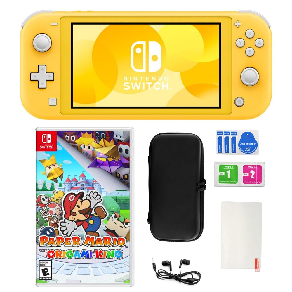 Nintendo Switch Lite in Yellow with Paper Mario and Accessories