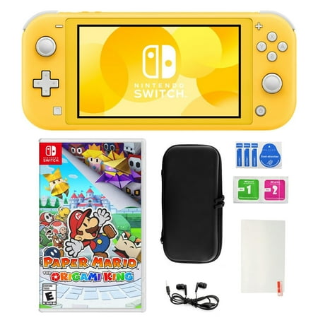 Nintendo Switch Lite in Yellow with Paper Mario and Accessories