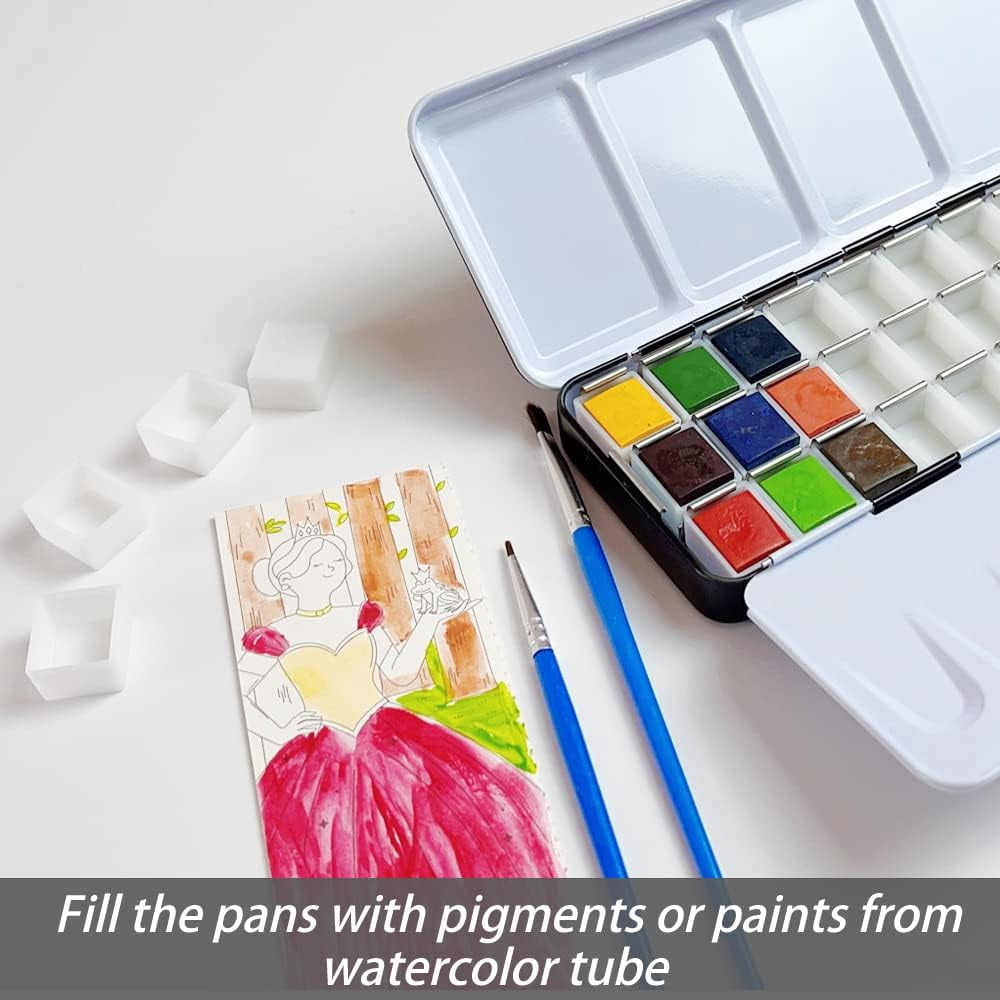 JJEAN-Empty Watercolor Palette Paint Case - Medium Watercolor Tin Metal Box Tin with 36 Half Pans