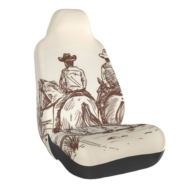 Wukai Cowboys Riding Horses Full Set Car Seat Covers with Soft Padding Universal Auto Front Seats Protector and Cushion Mat