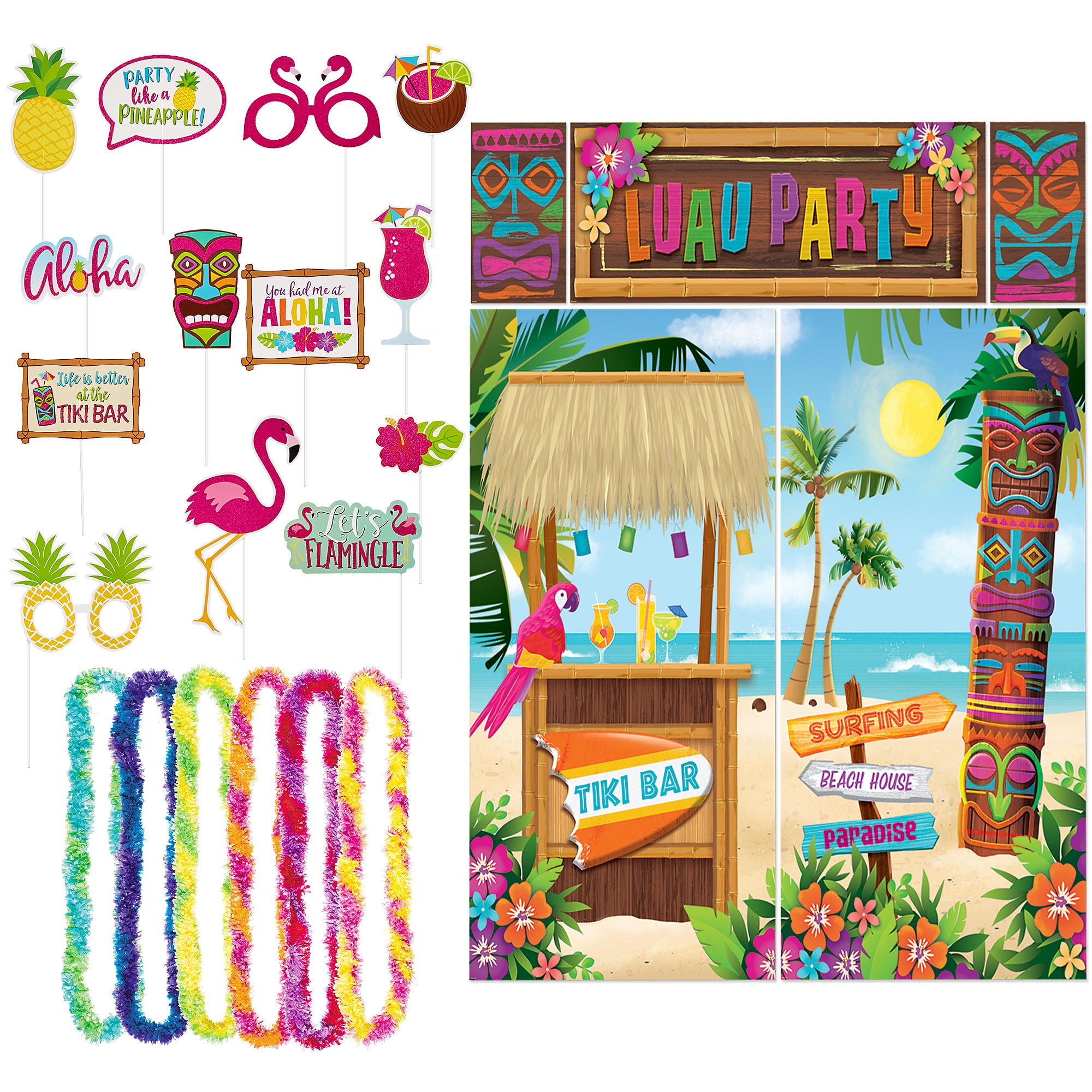Party City Luau Photo Booth Supplies, Include a Tropical Luau Scene