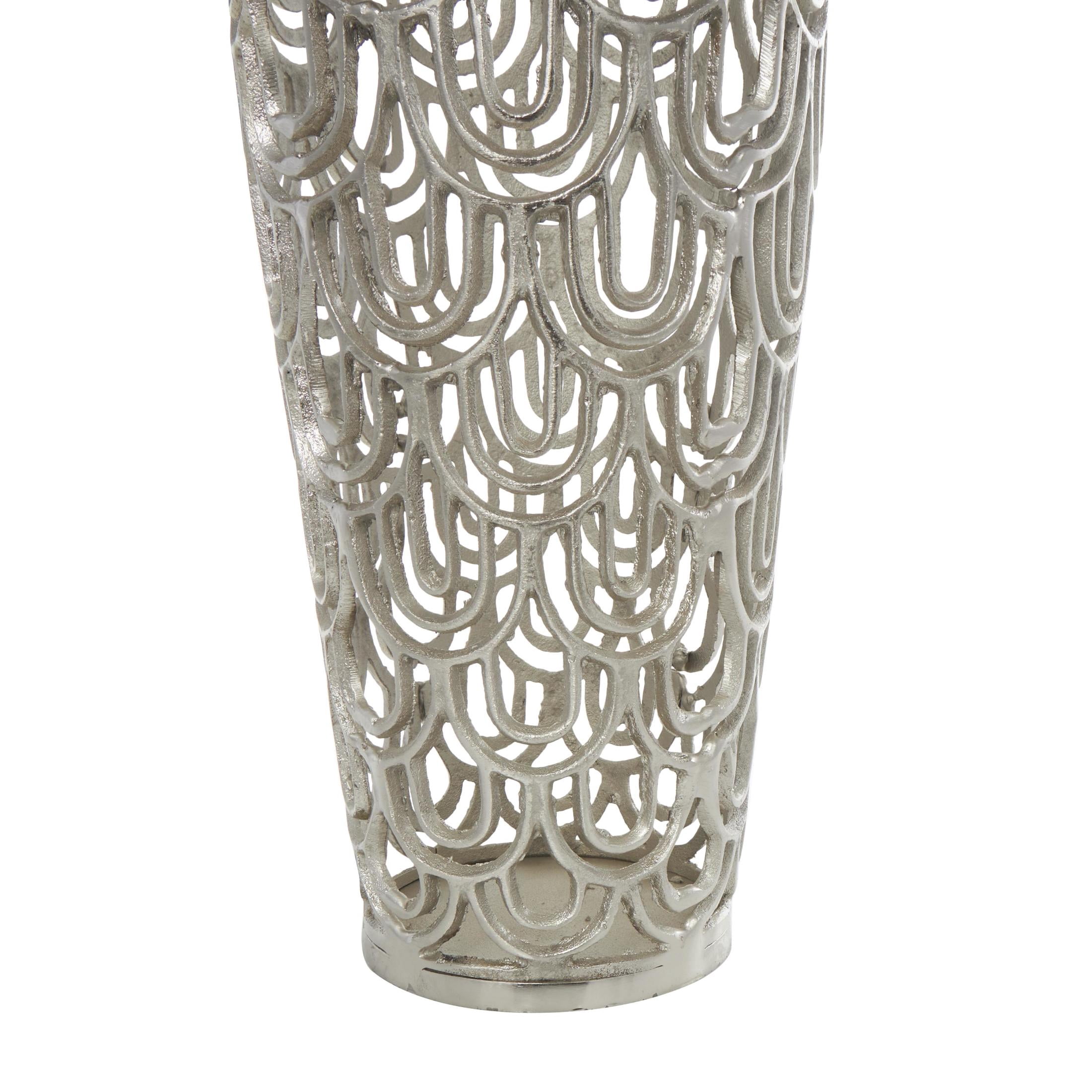 DecMode 35" Geometric Tall Art Deco Inspired Arched Silver Aluminum Metal Vase
