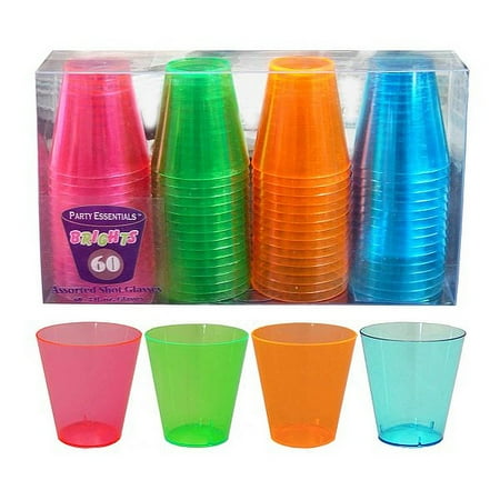 1 - Party Essentials 2 Oz. Plastic Shot Glasses - Assorted Neons Box Set 60 ct.