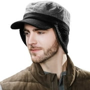 Mens Winter Wool Baseball Cap Fitted Earflap Hat Adult Military Cotton Unisex Black