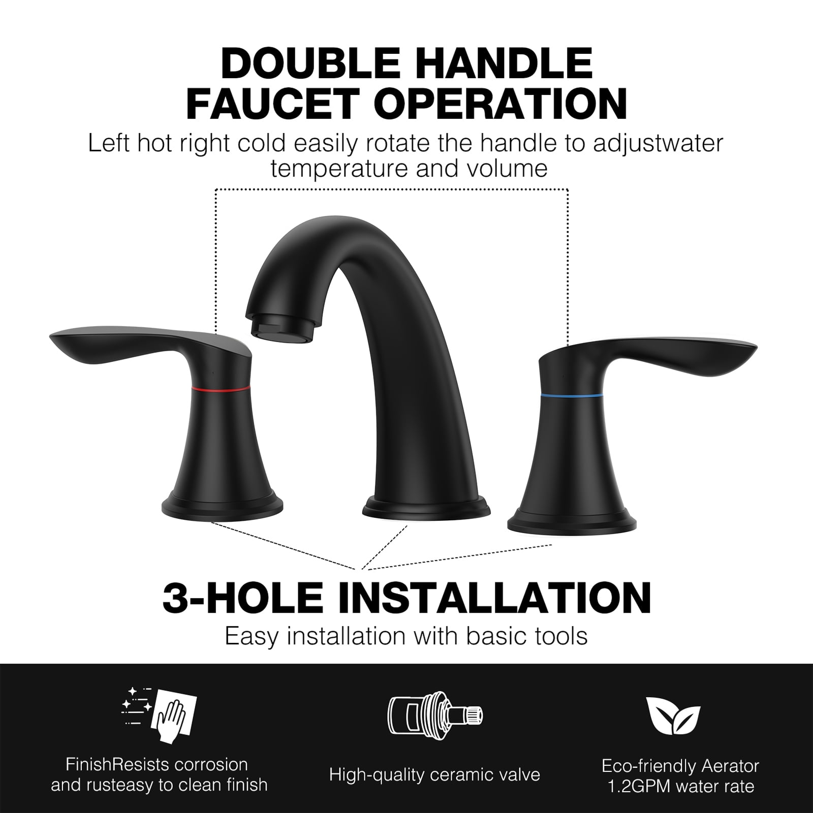 Bathroom Faucet 3 Hole, 8" Widespread Bathroom Faucets for Sink 3 Hole Brushed Nickel with Pop-Up Drain, CUPC Hose Water Supply Lines