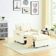 thumbnail image 2 of Modern Chair Bed, 1 Seat, Creamy White, Velvet, Adjustable Back, Brown Wood Tone Convertible Velvet Upholstery, For Living Room And Bedroom Use, 2 of 6