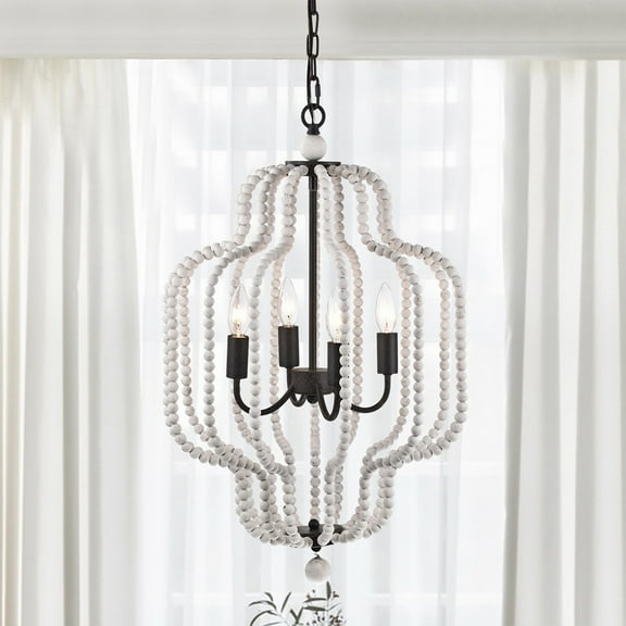 Sauxi 18 in. 4-Light Indoor Weathered White and Rustic Black Finish Chandelier with Light Kit