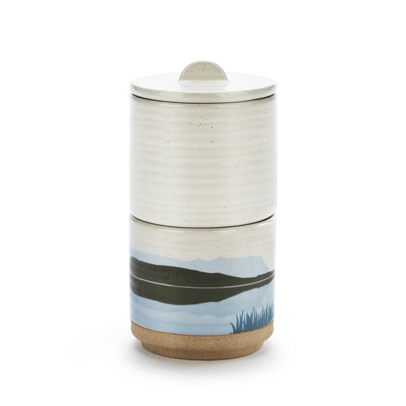 At The Lake Aqua Blue 5 x 3 Ceramic Stoneware Stacking Spice Cellars Set of 2