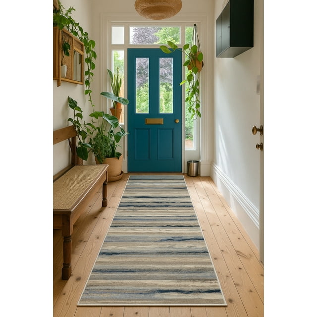 Rug Branch Rimal 2' x 15' (2'3" x 15') Blue/Brown Abstract Indoor Runner Rug, Contemporary, Medium Pile, Stain-Resistant Hallway Carpet - Entryway, Mudroom, Bedroom, and Kitchen