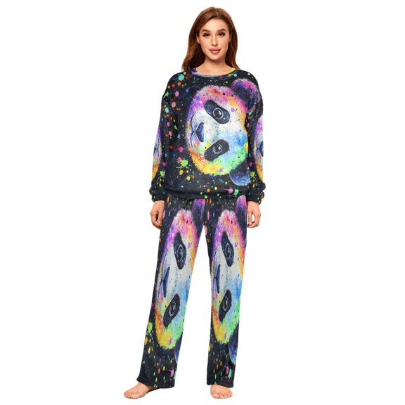 YAZAOO Women Slim Pajamas Loose Style Female Fashion Whimsical Panda Bliss Pattern Sleepwear