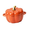 thumbnail image 3 of Siruishop Ceramic Pumpkin Bowl Cookware with Handle for Autumn Fall Kitchen Decoration Orange, 3 of 8