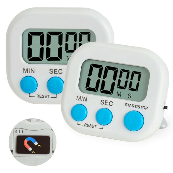 Gustave 2 Pack Digital Kitchen Timers Magnetic Loud Alarm Electronic Countdown Timers with Large LCD Display and Stand for Cooking, Baking, Study, Exercise, Classroom (Battery Included)