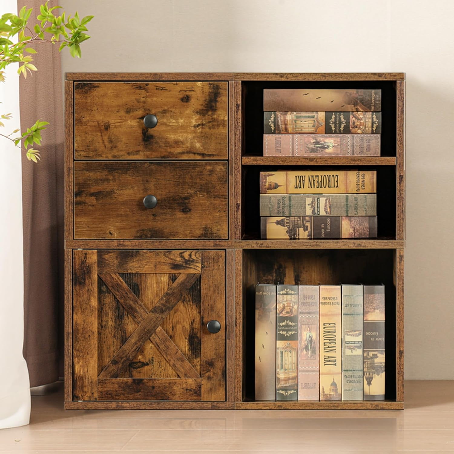 Magic DIY Cube Storage Organizer Stackable Cubes for Home Books Clothes Toy -Modular Cubby Storage System -Stackable Storage Cubes-Bookcase Closet (Antique Brown, 1 Layer Cube)