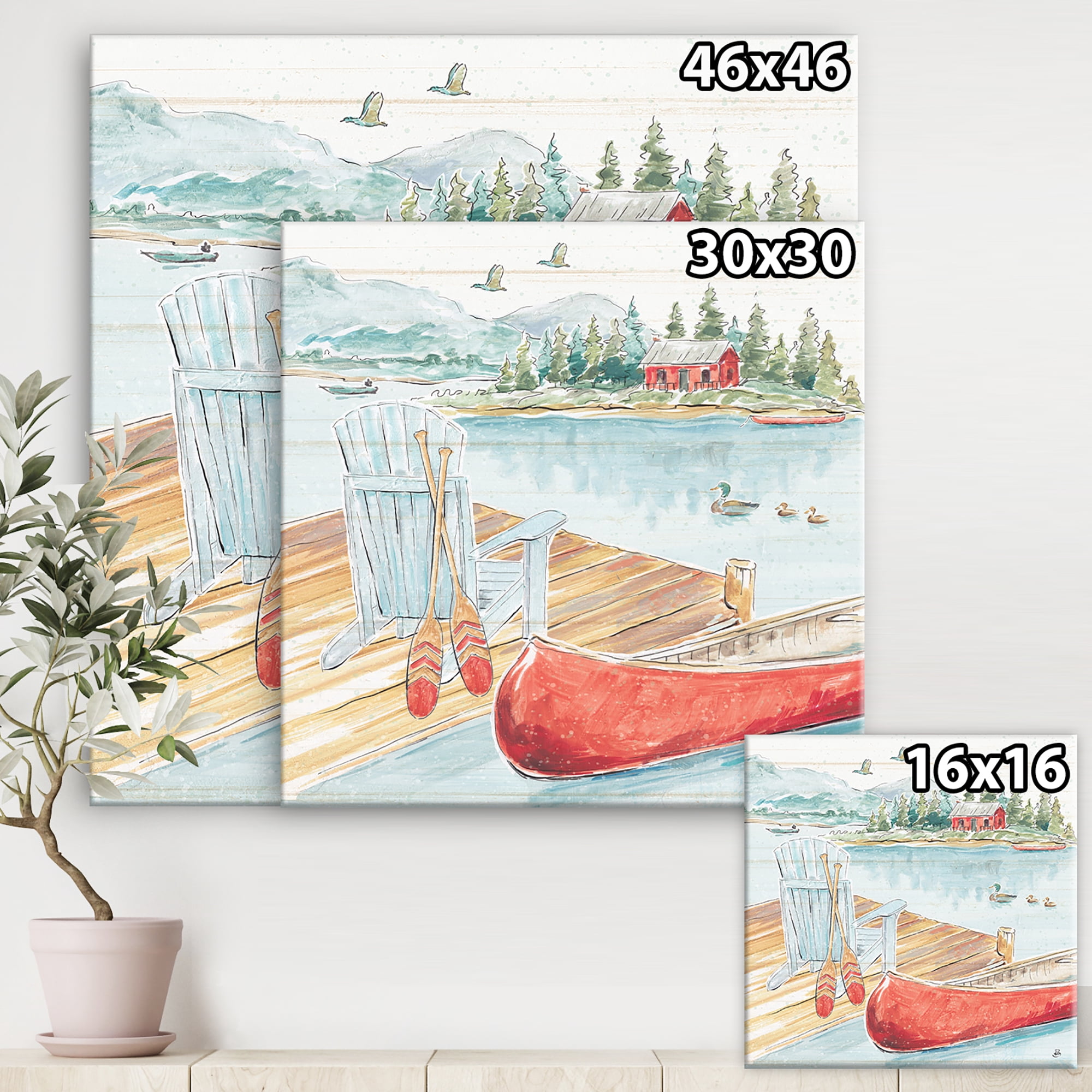 Designart 'Lake House Canoes III' Lake House Premium Canvas Wall Art