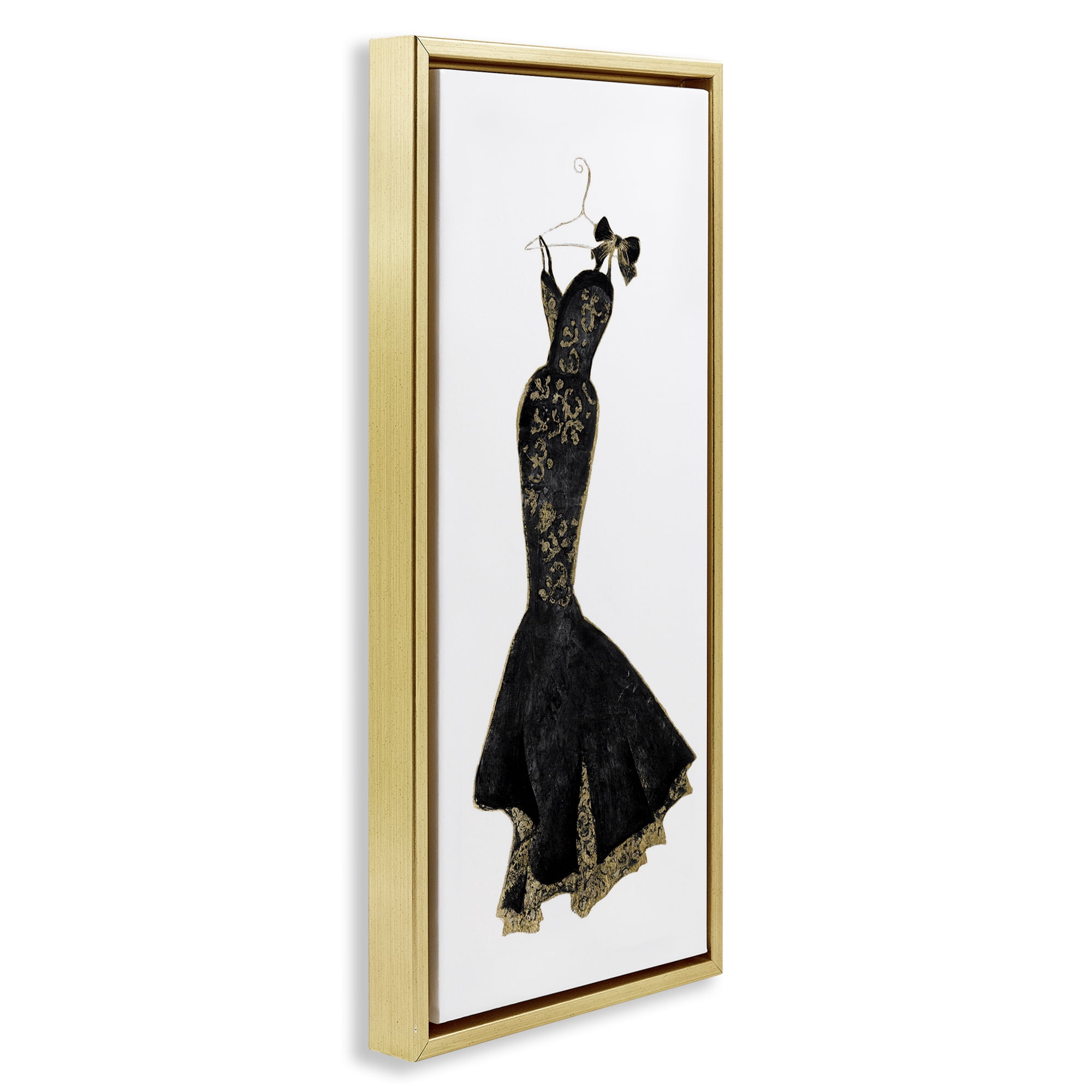 Stupell Industries Brocade Black Evening Gown Gold Framed Floater Canvas Wall Art, design by Janet Tava