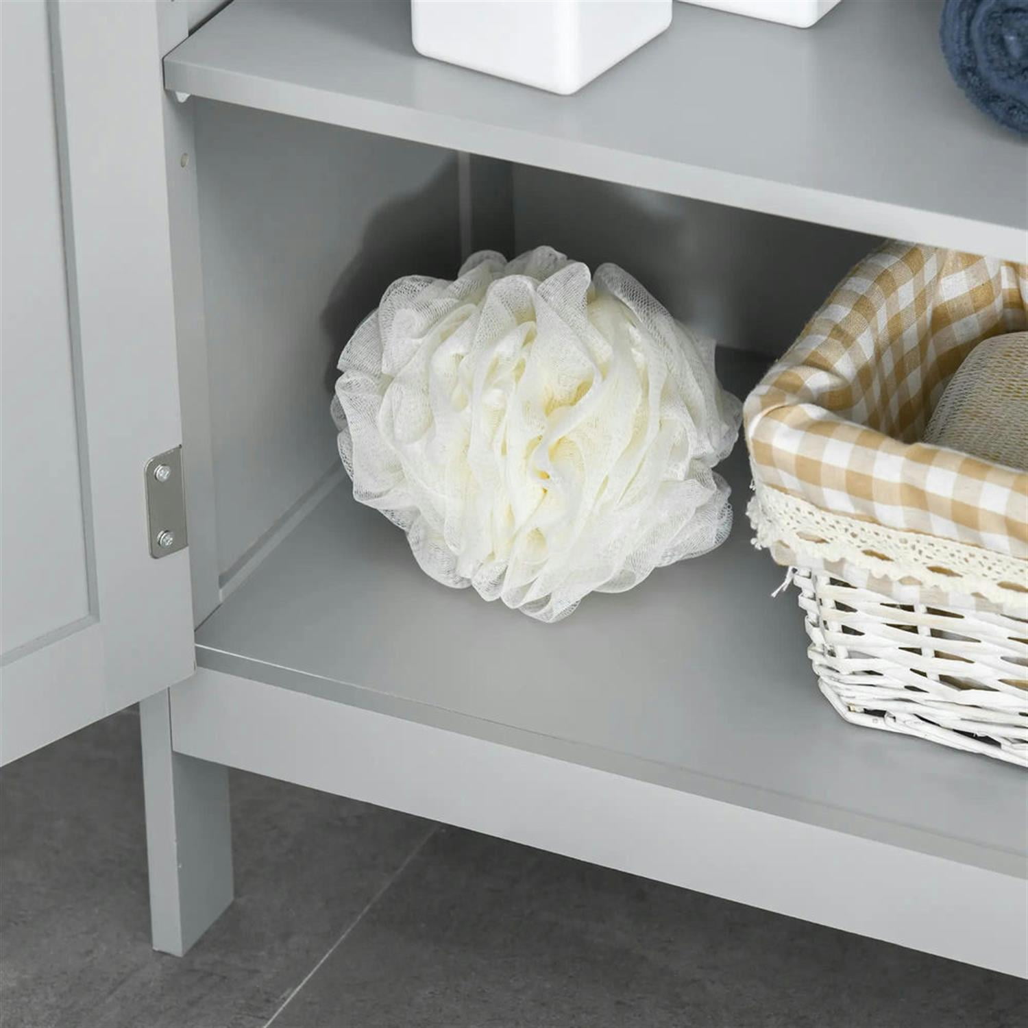 Demi Bonn 32" Bathroom Floor Cabinet, Freestanding Bathroom Storage Cabinet with Double Doors and Open Shelf, for Living room, Entryway, Kitchen, Gray