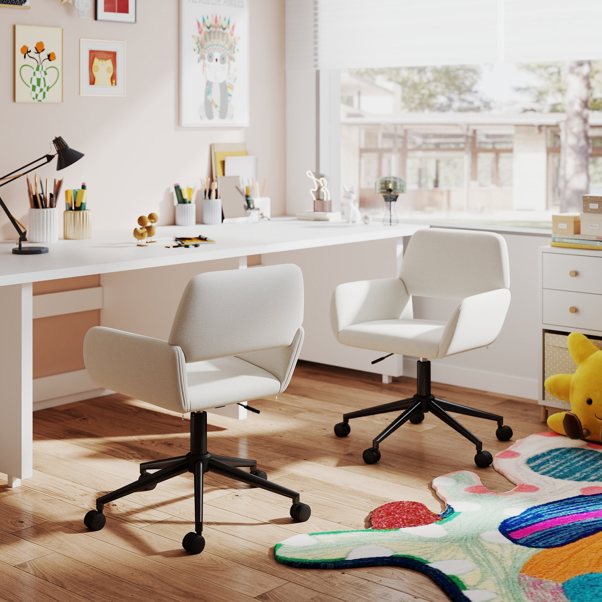 Chaise d'étude pour enfants Homy Casa - Chaise de travail pivotante et réglable en hauteur avec accoudoirs, idéale pour la salle de jeux et les devoirs, tissu beige