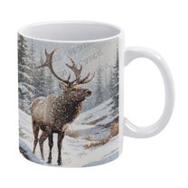 Novelty Coffee Mug - Winter Moose Coffee Cups Ceramic Coffee Mugs with Handle, Unique Latte Tea Cup for Office and Home, Gifts for Men and Women - 330 ml / 11 oz White Ceramic Mug