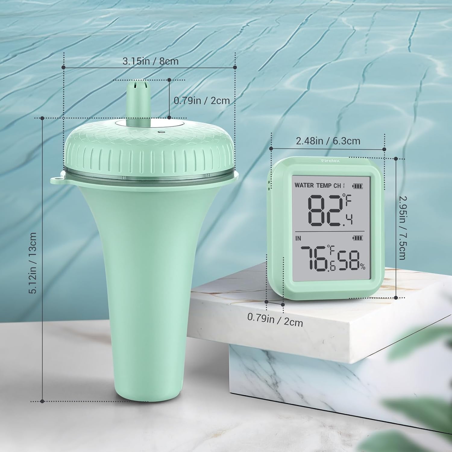 Inkbird Wireless Pool Thermometer Combo Retro Green Digital Display IPX7 Waterproof 300ft Bluetooth