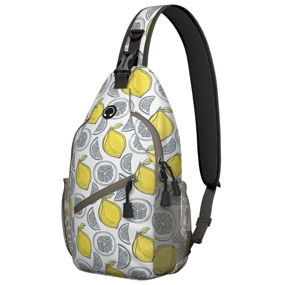 Fresh Lemon Print Lightweight Sling Backpack, Retro Vintage Floral Pattern Crossbody Bag for Travel and Outdoor Use, Cute and Bright Yellow Fruit Design