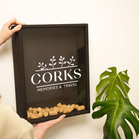 Custom Wine Cork Holder – 18"x12"x5.5" Black Shadow Box with Acrylic Front