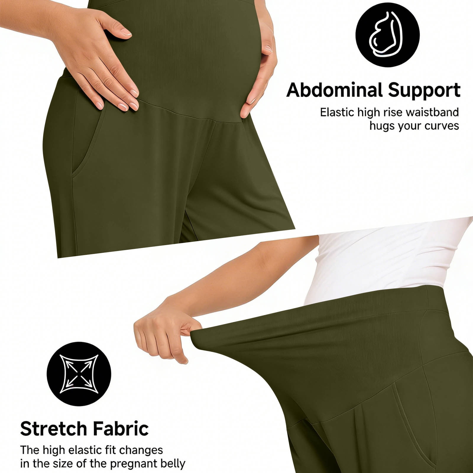 Women's Maternity Yoga Dress Pants Over the Belly Stretchy Lounge Work Pregnancy Straight Leg Trousers with Pockets