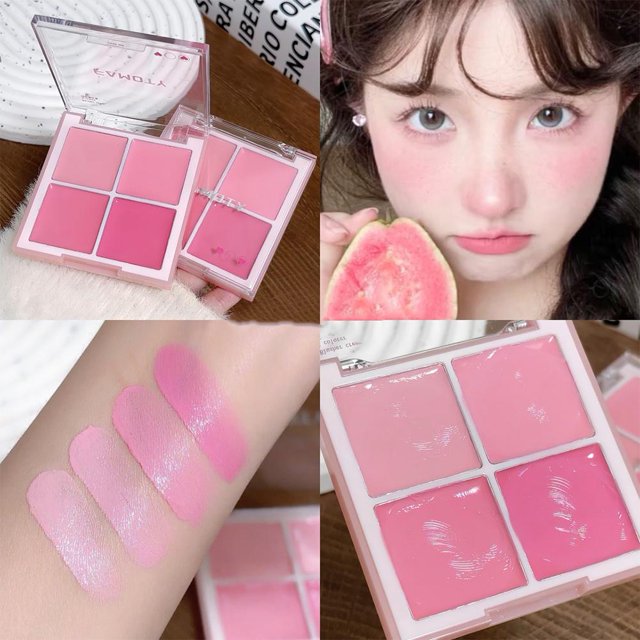 Four-Color Matte Blush Palette, Long-Lasting Cream Face Makeup for Cheeks & Eyes, Natural Finish Multi-Use Daily Blush, Highly Pigmented, General Audience