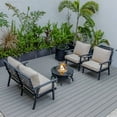 thumbnail image 5 of LeisureMod Walbrooke Modern Aluminum 5-Piece Patio Conversation Set with Outdoor Round Fire Pit Table with Slats Design & Side Table Tank Holder And Beige Cushions, 5 of 19