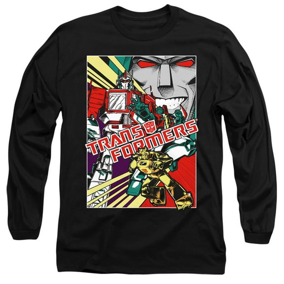 Transformers Comic Poster Long Sleeve Adult 18/1 T-Shirt Black